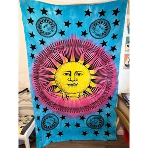 Gypsy Rose Celestial Sun Moon Stars Cotton Tie Dye Wall Hanging Hippie Festival